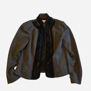 Coldwater Creek Women's Blazer Jacket Gray Black Lace Trim Size 10 Medium